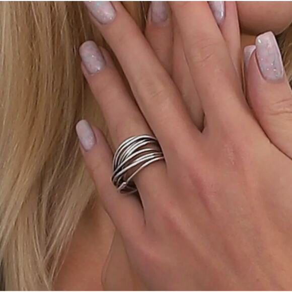 Antique Silver Plated Layered Bracelet and Ring Set - Picture 2 of 5